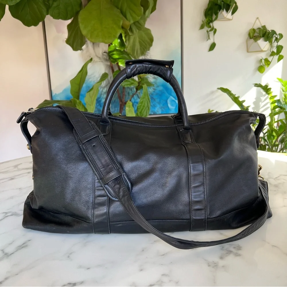 COACH Vintage Cabin Bag Medium 502 Leather Travel Duffle w Strap Black 90s USA